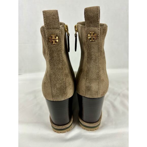 Tory Burch Wedge Boot River Rock Tan Brown Suede 8.5 M Lug Sole - Picture 5 of 11